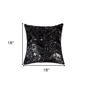 HomeRoots Set of Two 18" Chevron Cowhide Throw Pillows in Black & Silver with Glam Glitter Accent Decor 544581