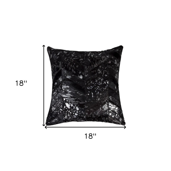 HomeRoots Set of Two 18" Chevron Cowhide Throw Pillows in Black & Silver with Glam Glitter Accent Decor 544581