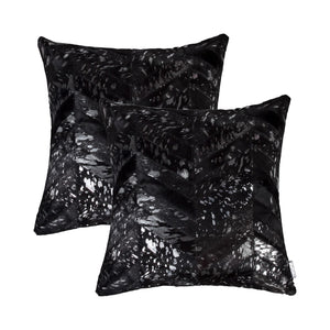 HomeRoots Set of Two 18" Chevron Cowhide Throw Pillows in Black & Silver with Glam Glitter Accent Decor 544581