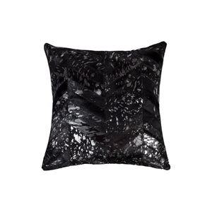 HomeRoots Set of Two 18" Chevron Cowhide Throw Pillows in Black & Silver with Glam Glitter Accent Decor 544581