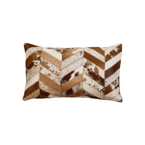 HomeRoots Set of Two Chevron Cowhide Lumbar Throw Pillows - Rustic Elegance with Modern Style & Comfort 544582