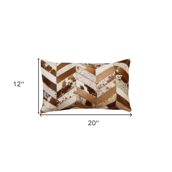 HomeRoots Set of Two Chevron Cowhide Lumbar Throw Pillows - Rustic Elegance with Modern Style & Comfort 544582