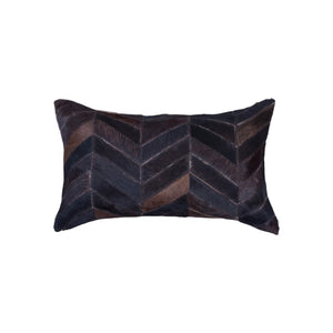 HomeRoots Set of Two Luxurious 12" x 20" Chocolate Chevron Cowhide Lumbar Pillows for Cozy Decor Style 544583