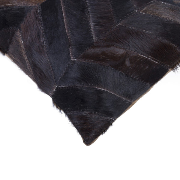 HomeRoots Set of Two Luxurious 12" x 20" Chocolate Chevron Cowhide Lumbar Pillows for Cozy Decor Style 544583