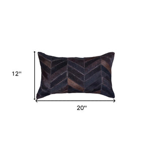 HomeRoots Set of Two Luxurious 12" x 20" Chocolate Chevron Cowhide Lumbar Pillows for Cozy Decor Style 544583