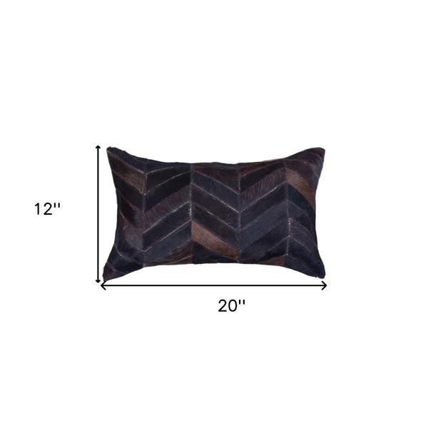HomeRoots Set of Two Luxurious 12" x 20" Chocolate Chevron Cowhide Lumbar Pillows for Cozy Decor Style 544583