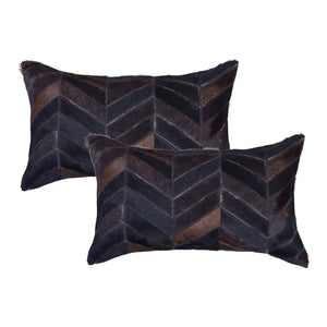 HomeRoots Set of Two Luxurious 12" x 20" Chocolate Chevron Cowhide Lumbar Pillows for Cozy Decor Style 544583