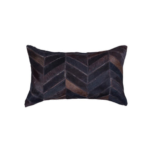 HomeRoots Set of Two Luxurious 12" x 20" Chocolate Chevron Cowhide Lumbar Pillows for Cozy Decor Style 544583