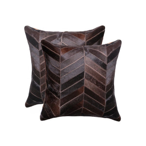 HomeRoots Set of Two 18" Luxurious Chocolate Chevron Cowhide Throw Pillows for Elegant Home Décor Upgrade 544584