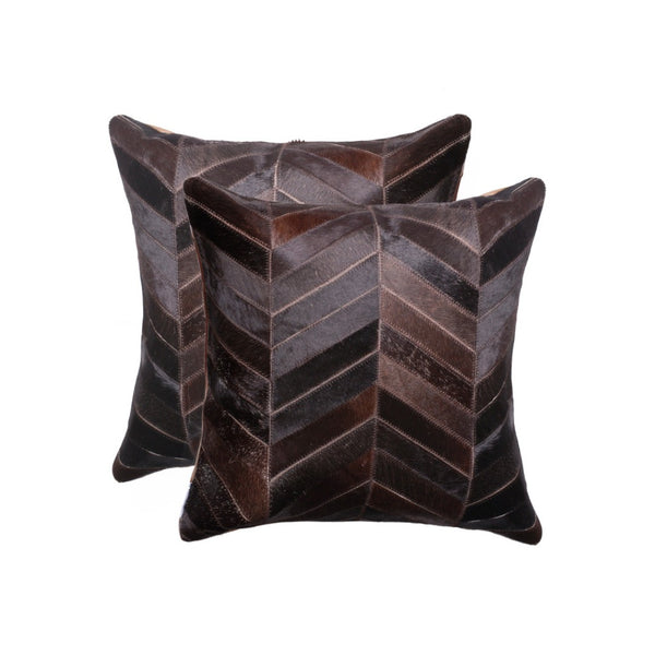 HomeRoots Set of Two 18" Luxurious Chocolate Chevron Cowhide Throw Pillows for Elegant Home Décor Upgrade 544584