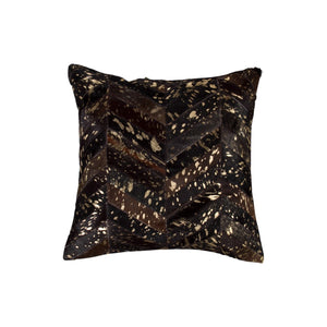 HomeRoots Set of Two 18" Chevron Cowhide Throw Pillows in Rich Chocolate and Gold for Luxe Home Decor 544585