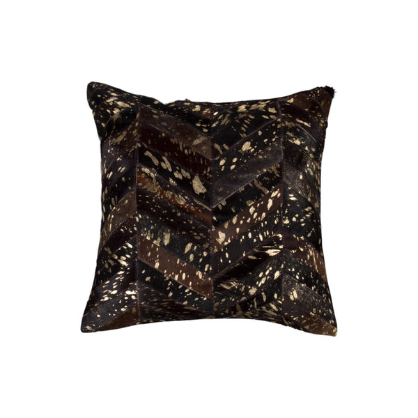 HomeRoots Set of Two 18" Chevron Cowhide Throw Pillows in Rich Chocolate and Gold for Luxe Home Decor 544585