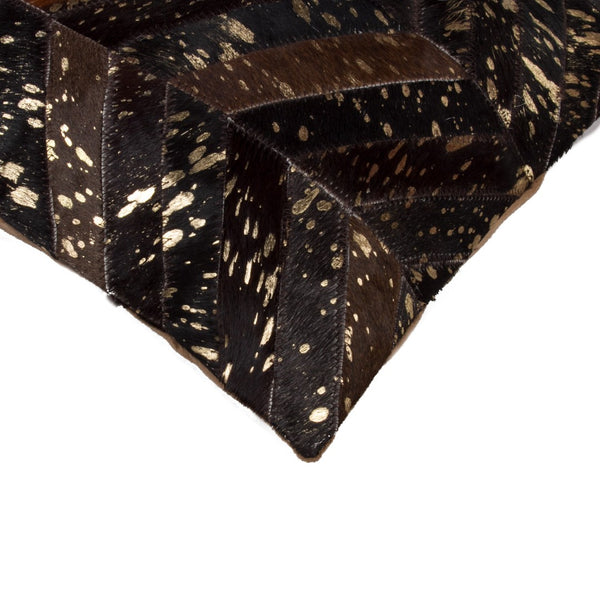 HomeRoots Set of Two 18" Chevron Cowhide Throw Pillows in Rich Chocolate and Gold for Luxe Home Decor 544585