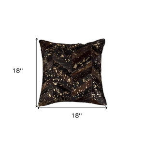 HomeRoots Set of Two 18" Chevron Cowhide Throw Pillows in Rich Chocolate and Gold for Luxe Home Decor 544585