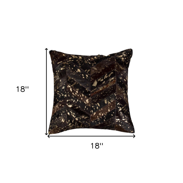 HomeRoots Set of Two 18" Chevron Cowhide Throw Pillows in Rich Chocolate and Gold for Luxe Home Decor 544585