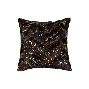 HomeRoots Set of Two 18" Chevron Cowhide Throw Pillows in Rich Chocolate and Gold for Luxe Home Decor 544585