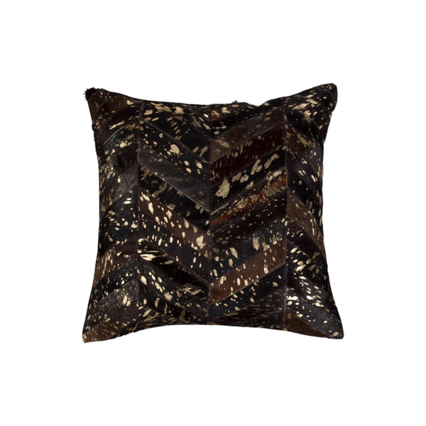 HomeRoots Set of Two 18" Chevron Cowhide Throw Pillows in Rich Chocolate and Gold for Luxe Home Decor 544585