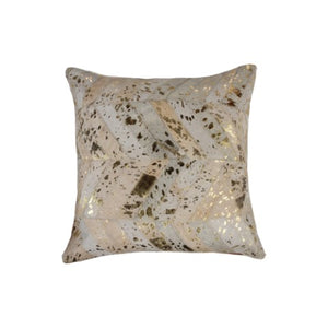 Homeroots Set Of Two 18" Natural & Gold Chevron Cowhide Throw Pillows With Glitter For Chic Home Décor   544587