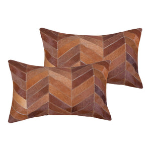 HomeRoots Set of Two Tan Chevron Cowhide Lumbar Pillows – Rustic Elegance for Home Decor & Gifting 544588