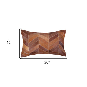 HomeRoots Set of Two Tan Chevron Cowhide Lumbar Pillows – Rustic Elegance for Home Decor & Gifting 544588