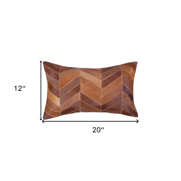 HomeRoots Set of Two Tan Chevron Cowhide Lumbar Pillows – Rustic Elegance for Home Decor & Gifting 544588