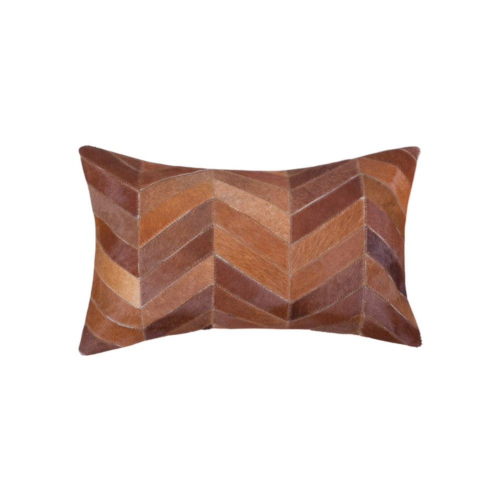 HomeRoots Set of Two Tan Chevron Cowhide Lumbar Pillows – Rustic Elegance for Home Decor & Gifting 544588