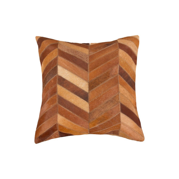 HomeRoots Set of Two Chic 18" Tan Chevron Cowhide Throw Pillows for Modern Home Décor & Cozy Comfort 544589