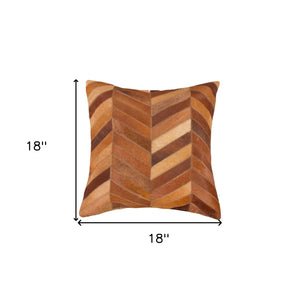 HomeRoots Set of Two Chic 18" Tan Chevron Cowhide Throw Pillows for Modern Home Décor & Cozy Comfort 544589