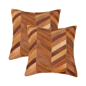 HomeRoots Set of Two Chic 18" Tan Chevron Cowhide Throw Pillows for Modern Home Décor & Cozy Comfort 544589