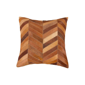 HomeRoots Set of Two Chic 18" Tan Chevron Cowhide Throw Pillows for Modern Home Décor & Cozy Comfort 544589