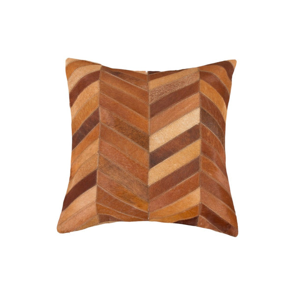 HomeRoots Set of Two Chic 18" Tan Chevron Cowhide Throw Pillows for Modern Home Décor & Cozy Comfort 544589