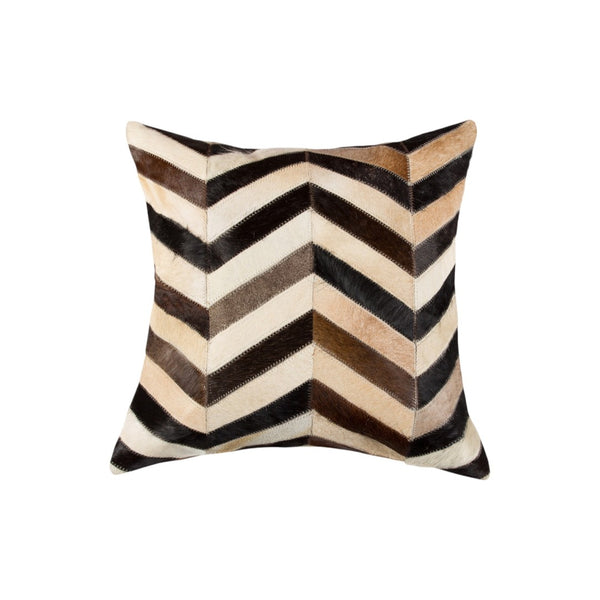 HomeRoots Set of Two 18" Chevron Cowhide Throw Pillows in Black, Brown & Beige for Luxe Home Décor Accent 544590
