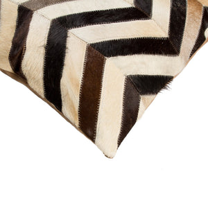 HomeRoots Set of Two 18" Chevron Cowhide Throw Pillows in Black, Brown & Beige for Luxe Home Décor Accent 544590