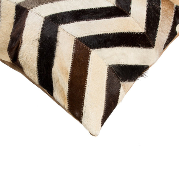 HomeRoots Set of Two 18" Chevron Cowhide Throw Pillows in Black, Brown & Beige for Luxe Home Décor Accent 544590