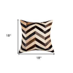 HomeRoots Set of Two 18" Chevron Cowhide Throw Pillows in Black, Brown & Beige for Luxe Home Décor Accent 544590
