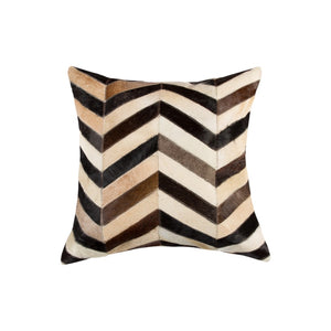 HomeRoots Set of Two 18" Chevron Cowhide Throw Pillows in Black, Brown & Beige for Luxe Home Décor Accent 544590