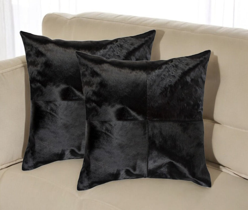 HomeRoots Set of Two Luxurious 18" Black Cowhide Throw Pillows – Chic Comfort for Stylish Home Décor 544598