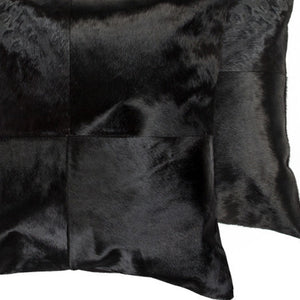 HomeRoots Set of Two Luxurious 18" Black Cowhide Throw Pillows – Chic Comfort for Stylish Home Décor 544598