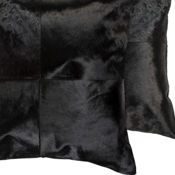 HomeRoots Set of Two Luxurious 18" Black Cowhide Throw Pillows – Chic Comfort for Stylish Home Décor 544598