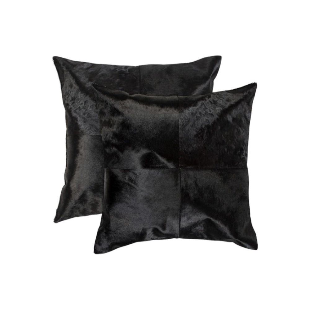 HomeRoots Set of Two Luxurious 18" Black Cowhide Throw Pillows – Chic Comfort for Stylish Home Décor 544598