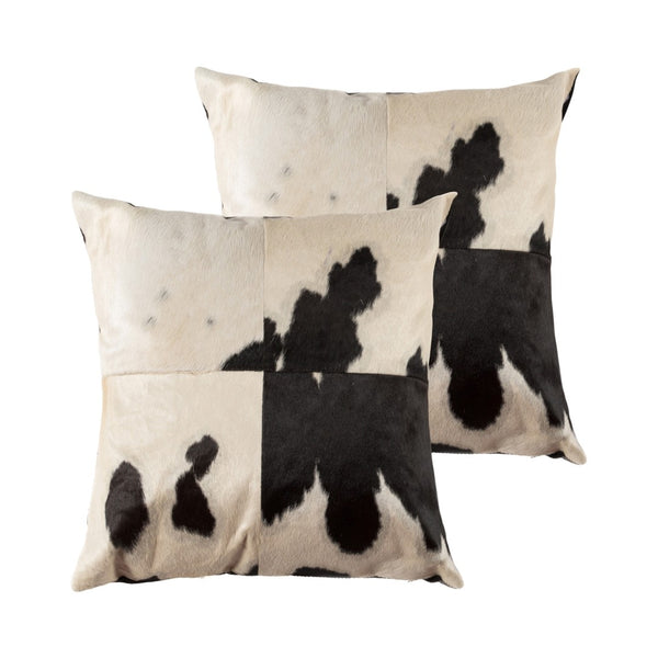 HomeRoots Set of Two 18" Rustic Black and White Cowhide Throw Pillows - Unique Home Decor for Comfort & Style 544599