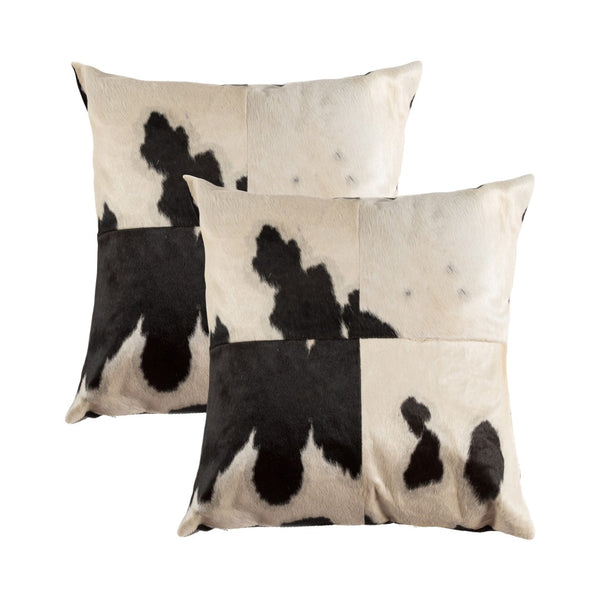 HomeRoots Set of Two 18" Rustic Black and White Cowhide Throw Pillows - Unique Home Decor for Comfort & Style 544599