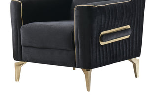 English Elm Melody Velvet Upholstered Accent Chair with Vertical Channeling and Gold Trim for Modern Homes Black B009P294760