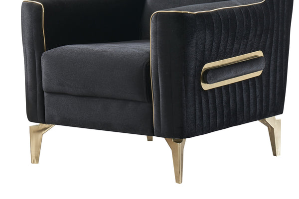 English Elm Melody Velvet Upholstered Accent Chair with Vertical Channeling and Gold Trim for Modern Homes Black B009P294760