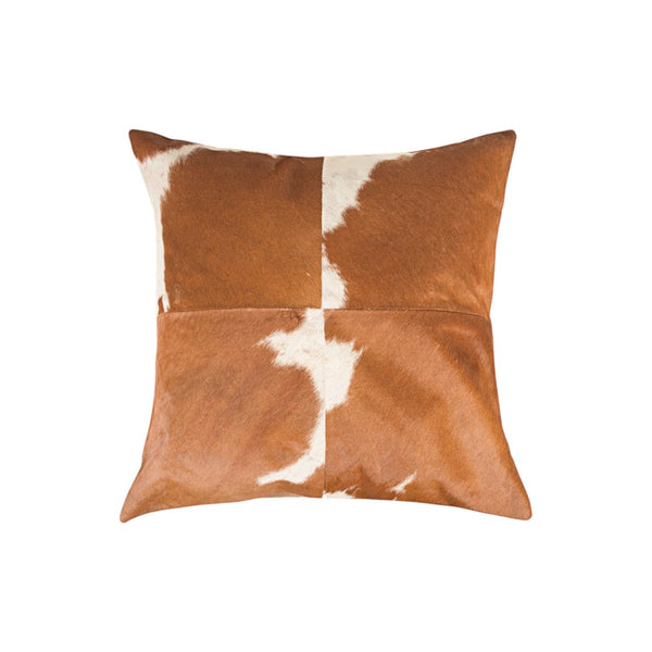 HomeRoots Set of Two 18" Brown and White Cowhide Throw Pillows - Rustic Luxury for Any Home Decor Style 544601
