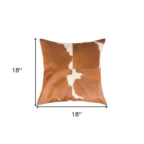 HomeRoots Set of Two 18" Brown and White Cowhide Throw Pillows - Rustic Luxury for Any Home Decor Style 544601