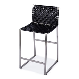 Butler Specialty Urban Woven Leather Counter Stool With Rustic Iron Base And Nailhead Accents For Timeless Charm Black Iron,Leather,Steel 5446034-butler