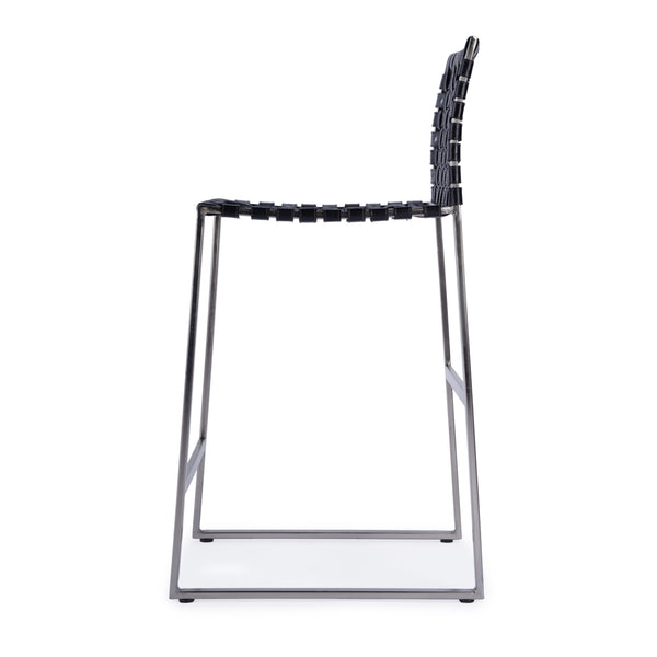 Butler Specialty Urban Woven Leather Counter Stool With Rustic Iron Base And Nailhead Accents For Timeless Charm Black Iron,Leather,Steel 5446034-butler