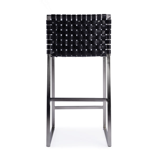 Butler Specialty Urban Woven Leather Counter Stool With Rustic Iron Base And Nailhead Accents For Timeless Charm Black Iron,Leather,Steel 5446034-butler