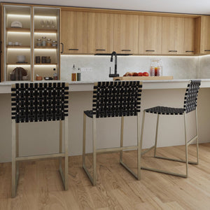 Butler Specialty Urban Woven Leather Counter Stool With Rustic Iron Base And Nailhead Accents For Timeless Charm Black Iron,Leather,Steel 5446034-butler